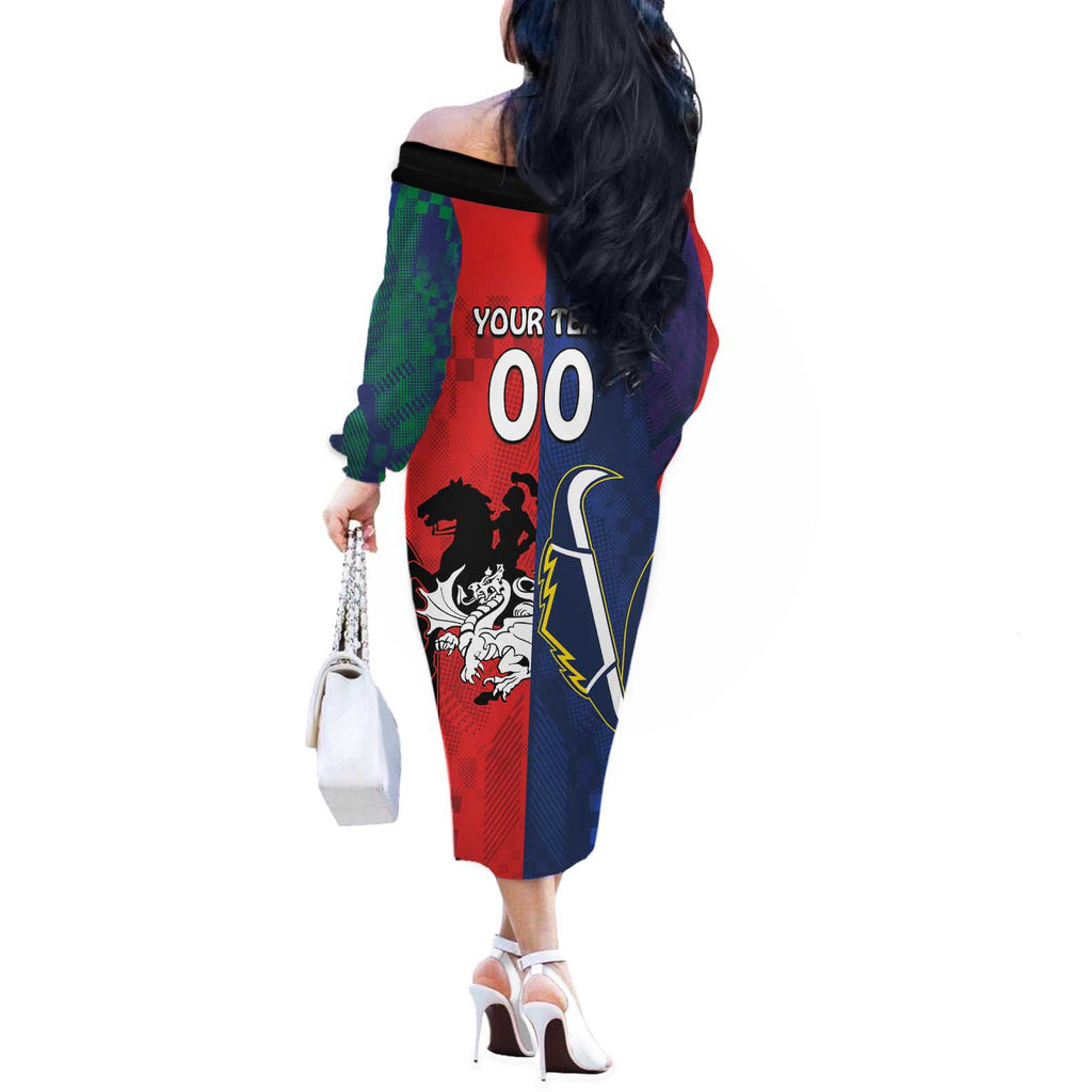 Custom Dragons-Cowboys Combine Storm-Warriors Off The Shoulder Long Sleeve Dress Sport Style Version 02