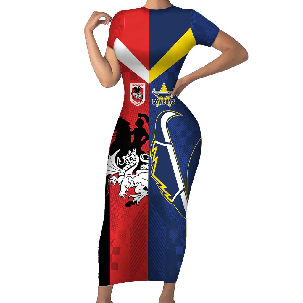 Custom Dragons-Cowboys Combine Storm-Warriors Short Sleeve Bodycon Dress Sport Style Version 02