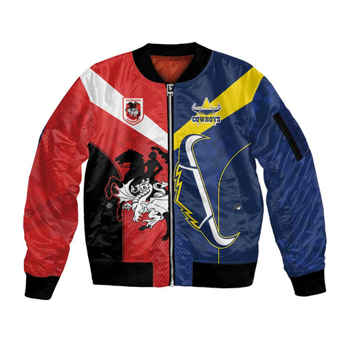 Custom Dragons-Cowboys Combine Storm-Warriors Sleeve Zip Bomber Jacket Sport Style Version 02