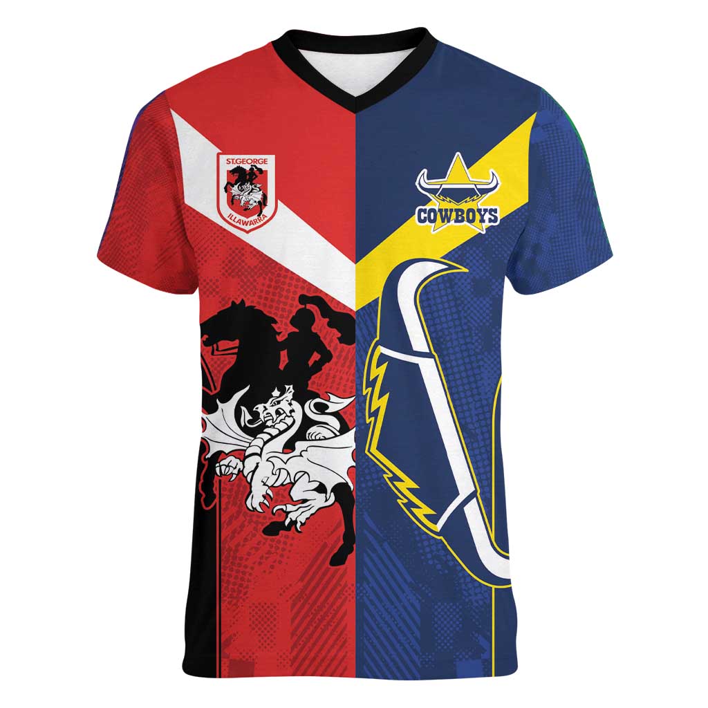 Custom Dragons-Cowboys Combine Storm-Warriors Women V-Neck T-Shirt Sport Style Version 02