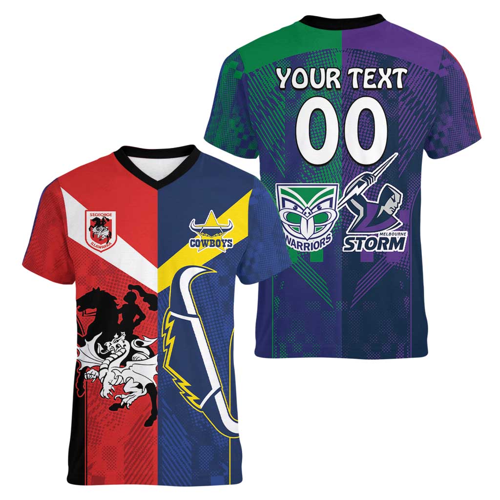 Custom Dragons-Cowboys Combine Storm-Warriors Women V-Neck T-Shirt Sport Style Version 02
