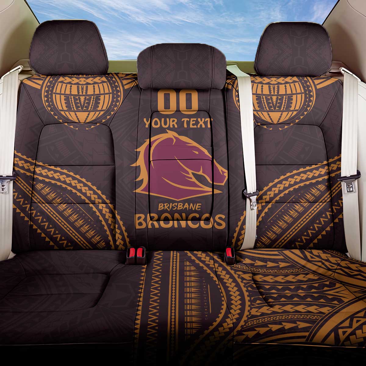 Custom Broncos Rugby Back Car Seat Cover With Polynesian Style