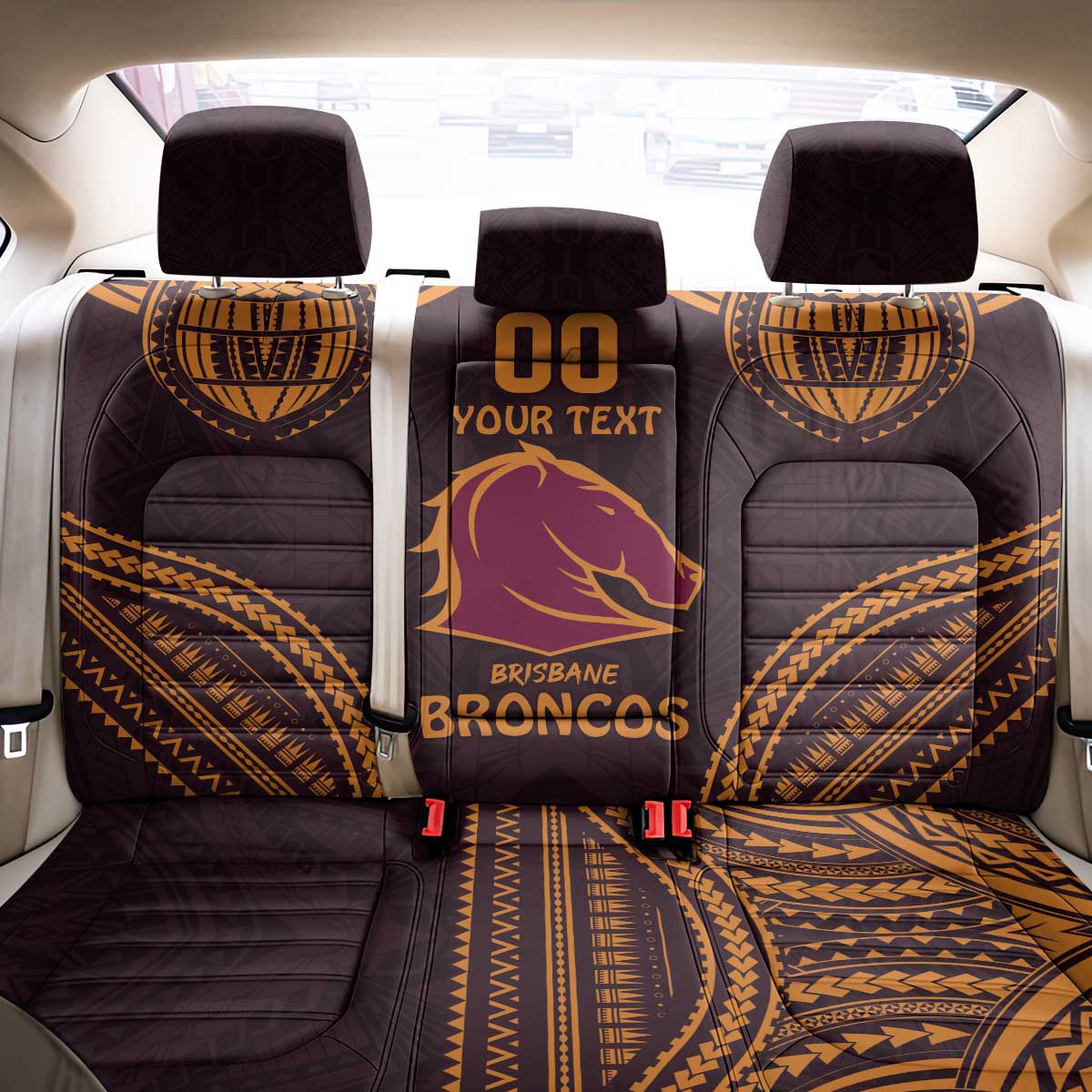 Custom Broncos Rugby Back Car Seat Cover With Polynesian Style
