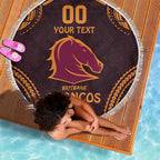 Custom Broncos Rugby Beach Blanket With Polynesian Style