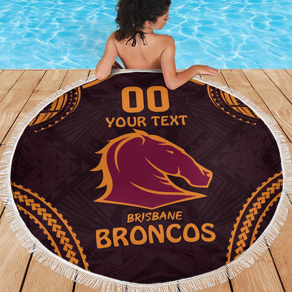 Custom Broncos Rugby Beach Blanket With Polynesian Style