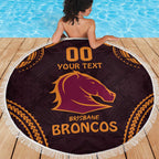 Custom Broncos Rugby Beach Blanket With Polynesian Style