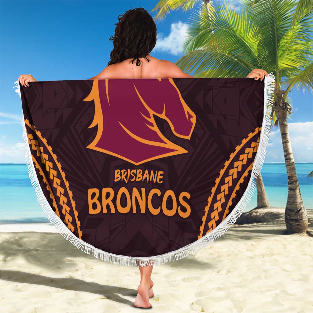 Custom Broncos Rugby Beach Blanket With Polynesian Style