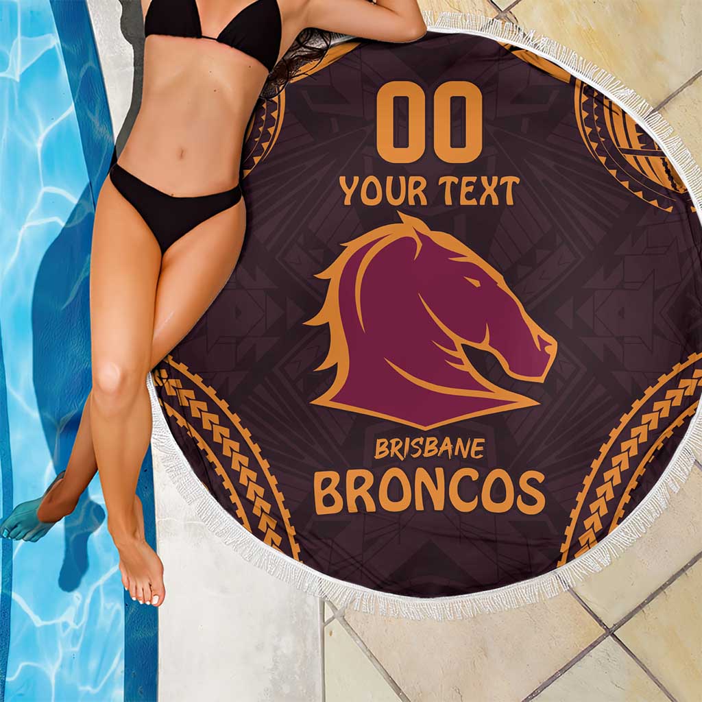 Custom Broncos Rugby Beach Blanket With Polynesian Style