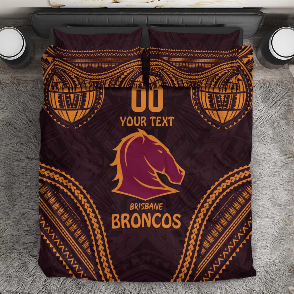 Custom Broncos Rugby Bedding Set With Polynesian Style