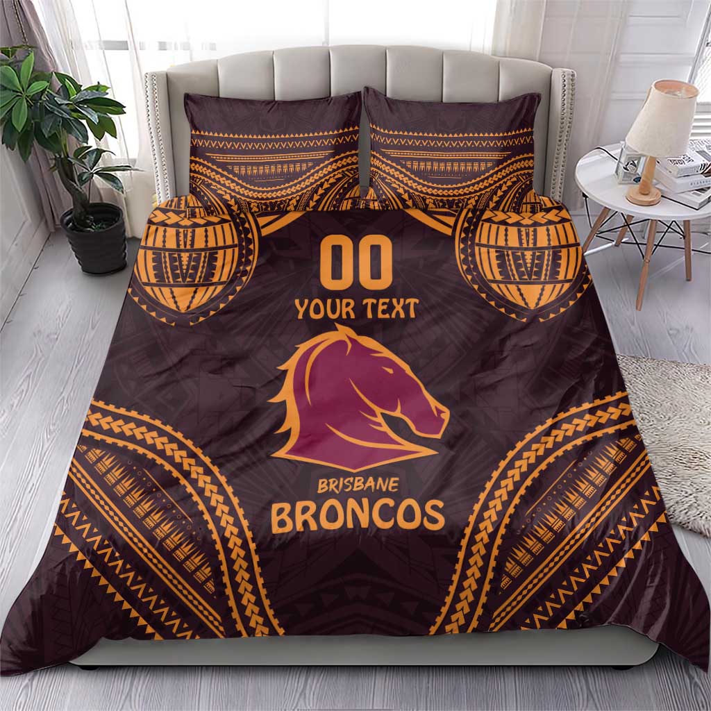 Custom Broncos Rugby Bedding Set With Polynesian Style