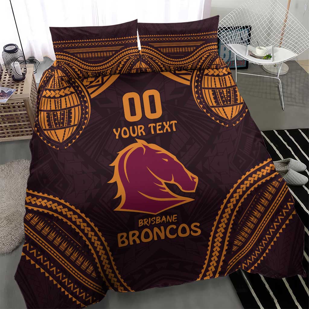 Custom Broncos Rugby Bedding Set With Polynesian Style
