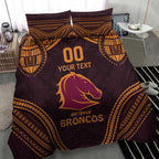Custom Broncos Rugby Bedding Set With Polynesian Style