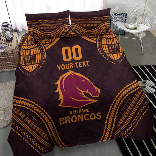 Custom Broncos Rugby Bedding Set With Polynesian Style