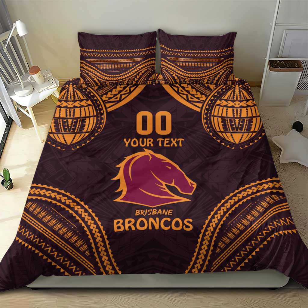 Custom Broncos Rugby Bedding Set With Polynesian Style