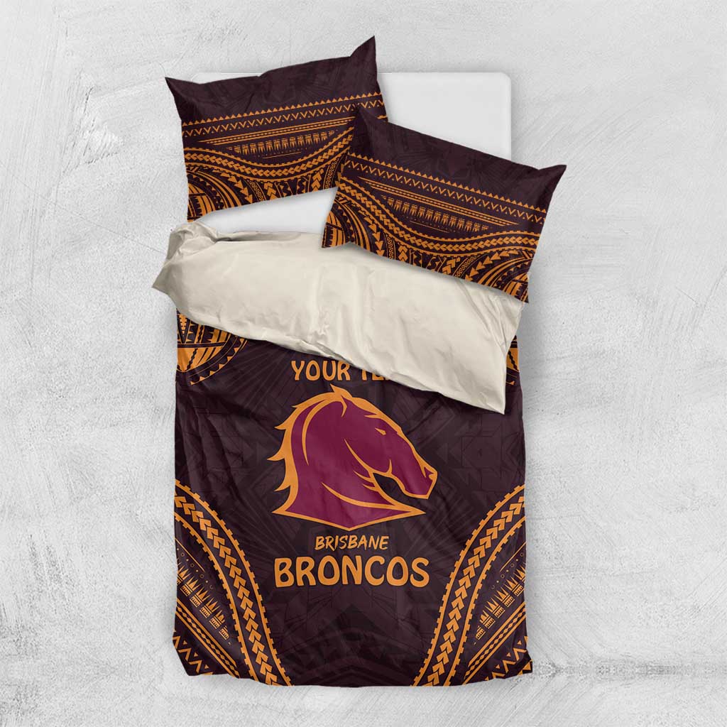 Custom Broncos Rugby Bedding Set With Polynesian Style