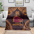 Custom Broncos Rugby Blanket With Polynesian Style