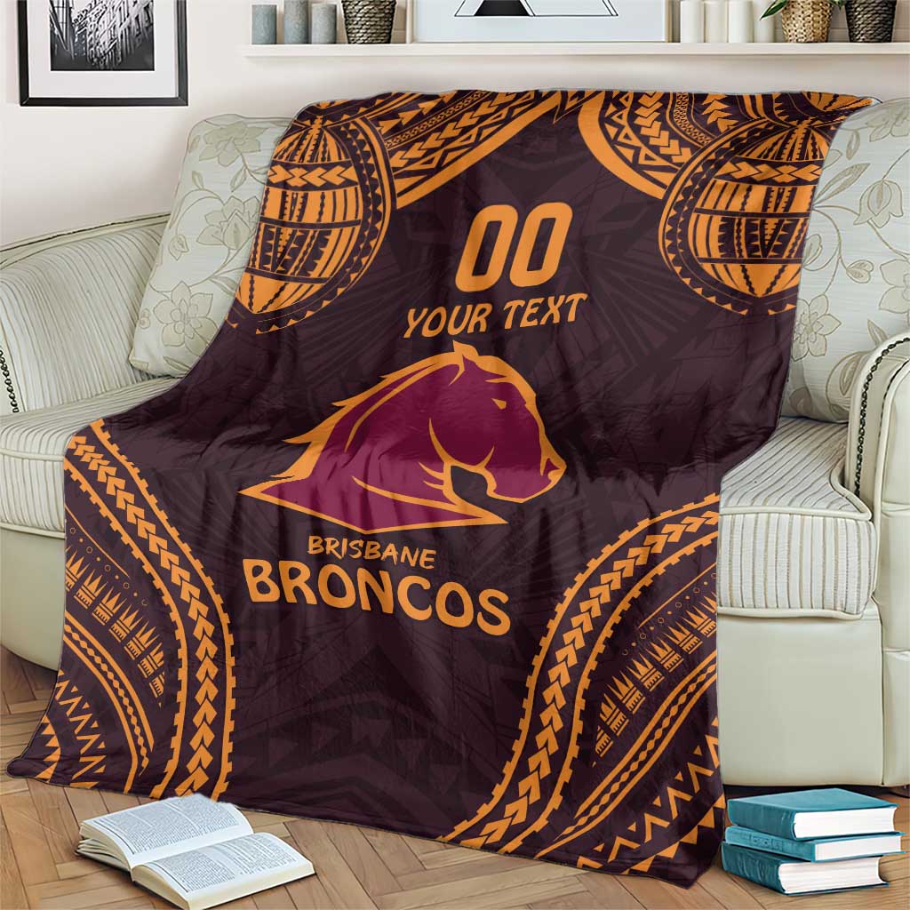 Custom Broncos Rugby Blanket With Polynesian Style