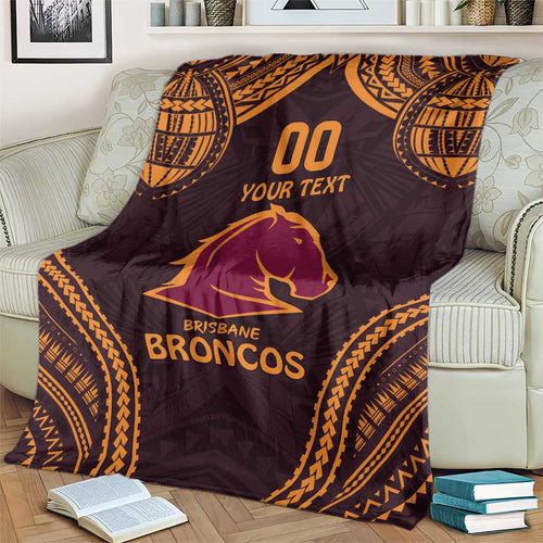 Custom Broncos Rugby Blanket With Polynesian Style