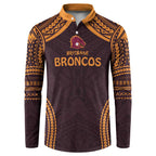 Custom Broncos Rugby Button Sweatshirt With Polynesian Style