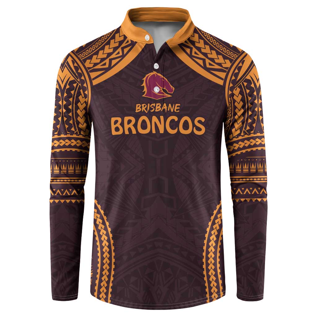 Custom Broncos Rugby Button Sweatshirt With Polynesian Style