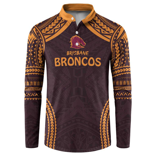 Custom Broncos Rugby Button Sweatshirt With Polynesian Style