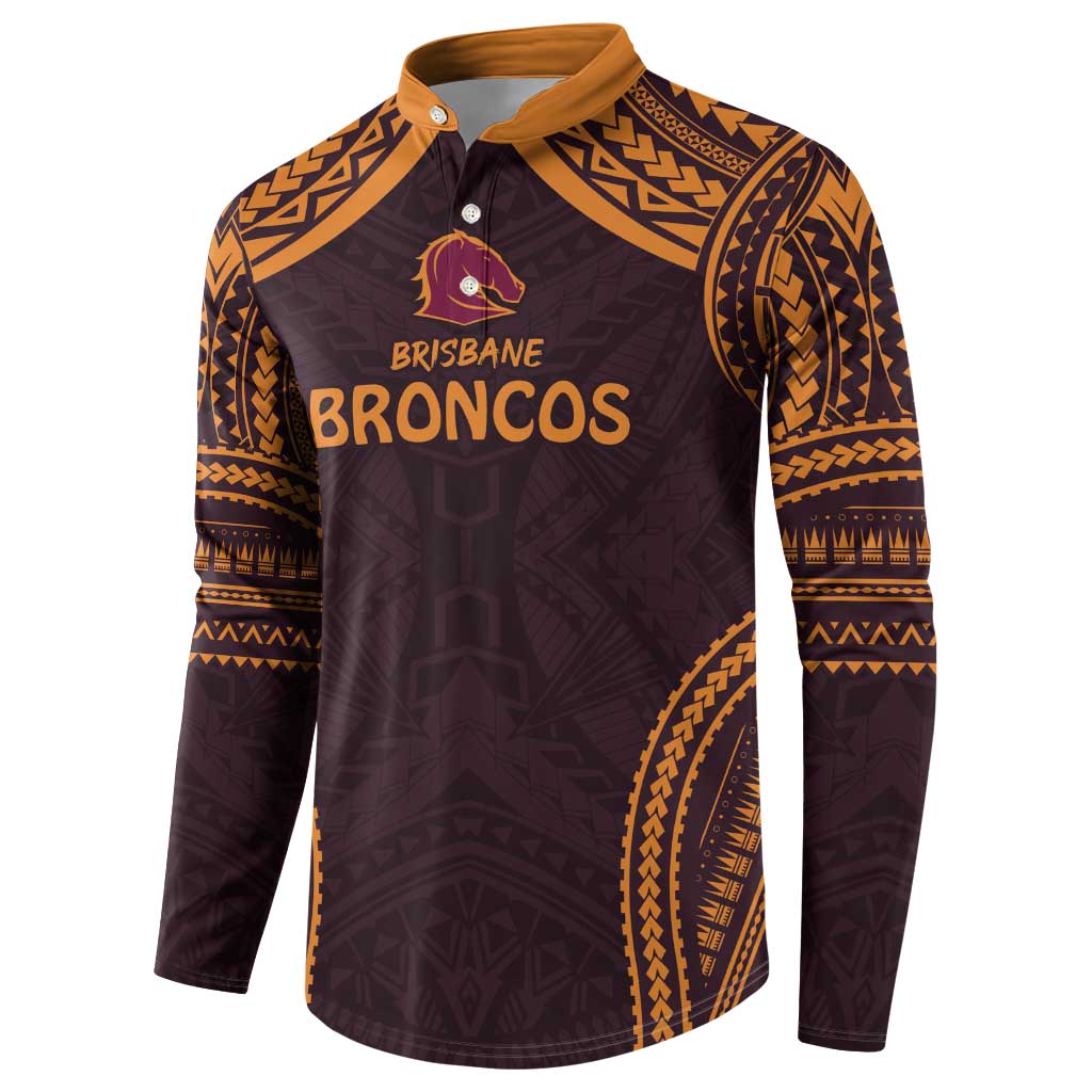 Custom Broncos Rugby Button Sweatshirt With Polynesian Style