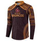 Custom Broncos Rugby Button Sweatshirt With Polynesian Style