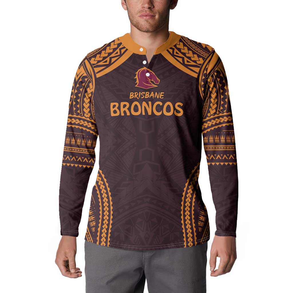 Custom Broncos Rugby Button Sweatshirt With Polynesian Style