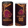 Custom Broncos Rugby 4 in 1 Can Cooler Tumbler With Polynesian Style