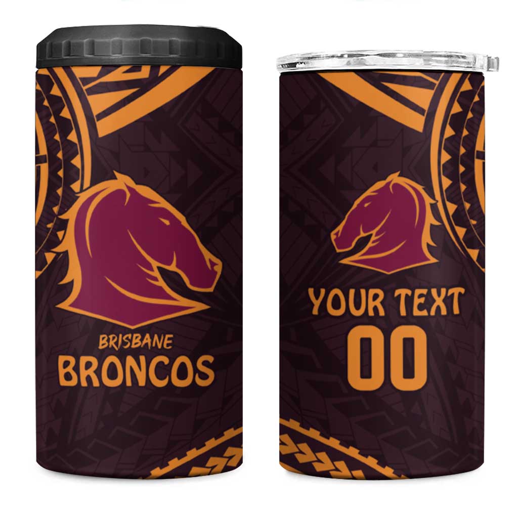 Custom Broncos Rugby 4 in 1 Can Cooler Tumbler With Polynesian Style