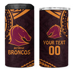 Custom Broncos Rugby 4 in 1 Can Cooler Tumbler With Polynesian Style