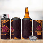 Custom Broncos Rugby 4 in 1 Can Cooler Tumbler With Polynesian Style