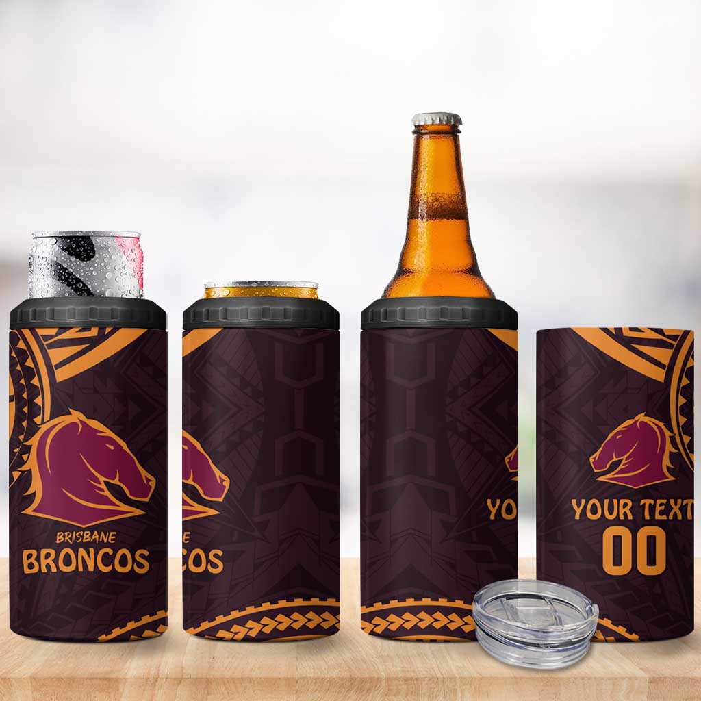 Custom Broncos Rugby 4 in 1 Can Cooler Tumbler With Polynesian Style