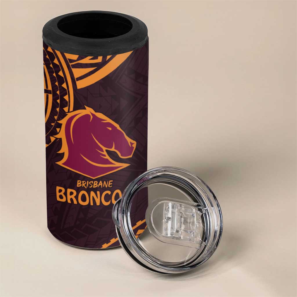 Custom Broncos Rugby 4 in 1 Can Cooler Tumbler With Polynesian Style