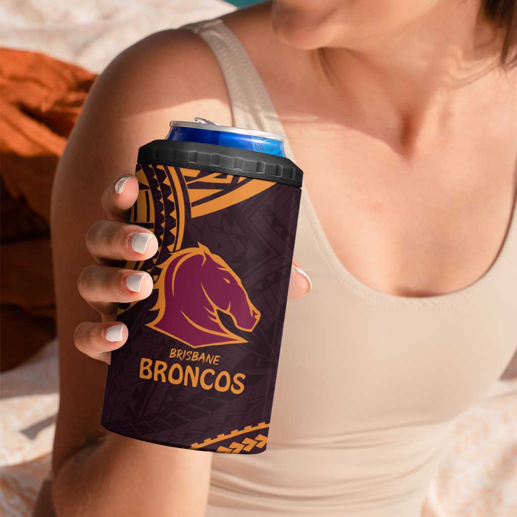 Custom Broncos Rugby 4 in 1 Can Cooler Tumbler With Polynesian Style