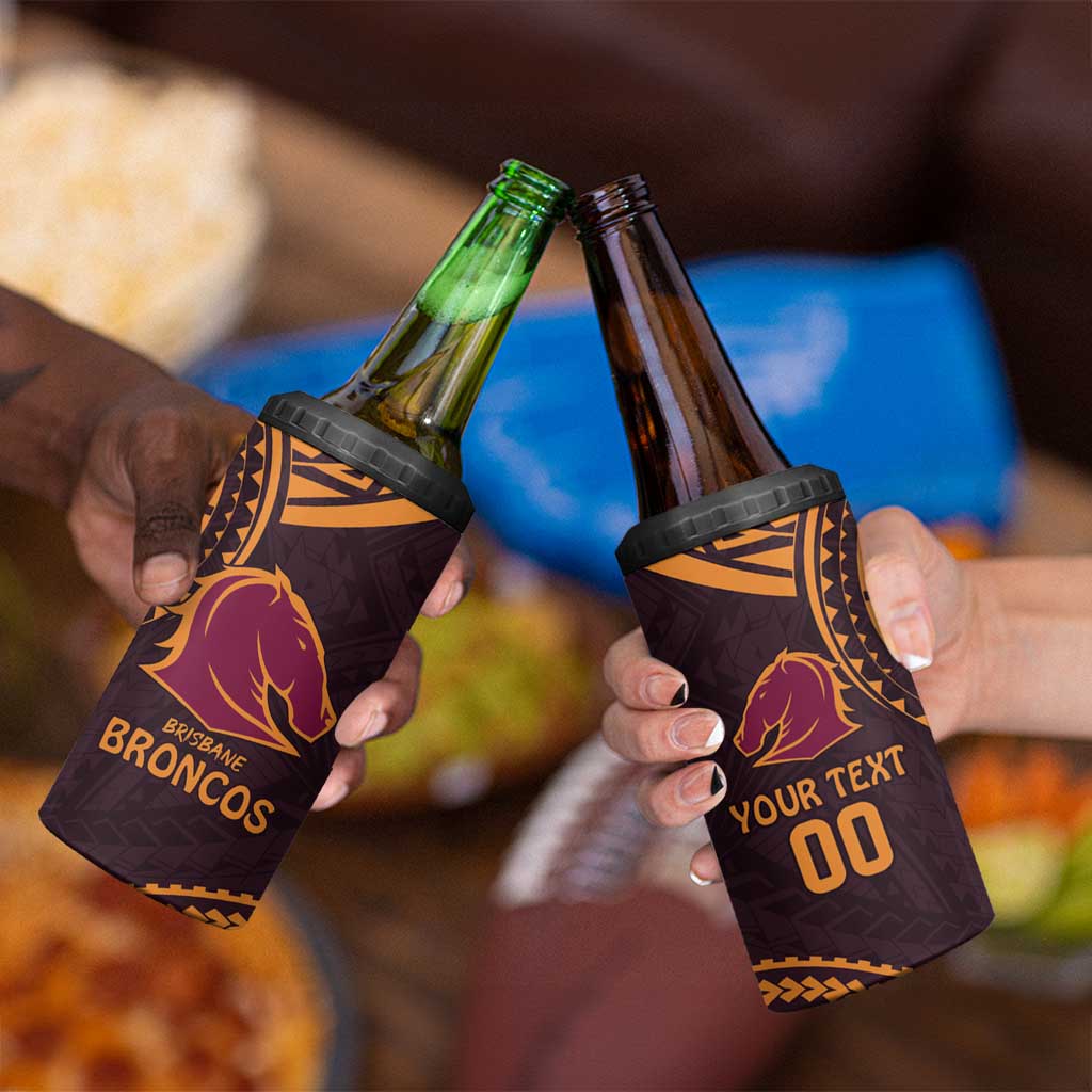 Custom Broncos Rugby 4 in 1 Can Cooler Tumbler With Polynesian Style