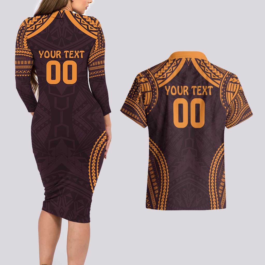Custom Broncos Rugby Couples Matching Long Sleeve Bodycon Dress and Hawaiian Shirt With Polynesian Style