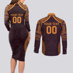 Custom Broncos Rugby Couples Matching Long Sleeve Bodycon Dress and Long Sleeve Button Shirt With Polynesian Style