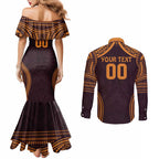 Custom Broncos Rugby Couples Matching Mermaid Dress and Long Sleeve Button Shirt With Polynesian Style
