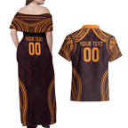 Custom Broncos Rugby Couples Matching Off Shoulder Maxi Dress and Hawaiian Shirt With Polynesian Style