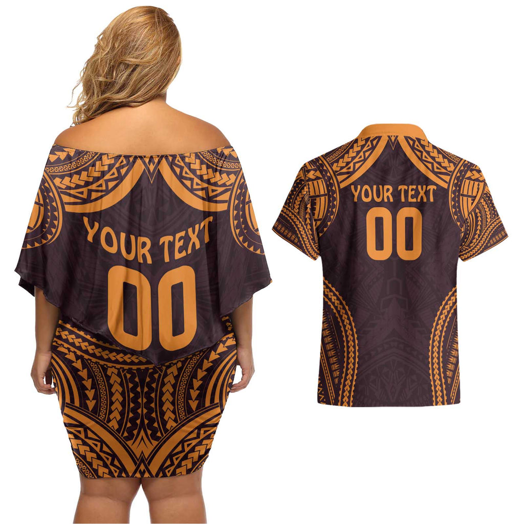 Custom Broncos Rugby Couples Matching Off Shoulder Short Dress and Hawaiian Shirt With Polynesian Style