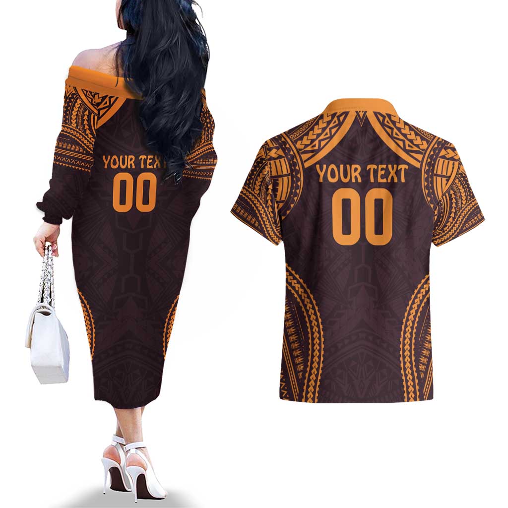 Custom Broncos Rugby Couples Matching Off The Shoulder Long Sleeve Dress and Hawaiian Shirt With Polynesian Style