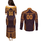 Custom Broncos Rugby Couples Matching Puletasi and Long Sleeve Button Shirt With Polynesian Style