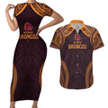 Custom Broncos Rugby Couples Matching Short Sleeve Bodycon Dress and Hawaiian Shirt With Polynesian Style