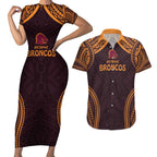 Custom Broncos Rugby Couples Matching Short Sleeve Bodycon Dress and Hawaiian Shirt With Polynesian Style
