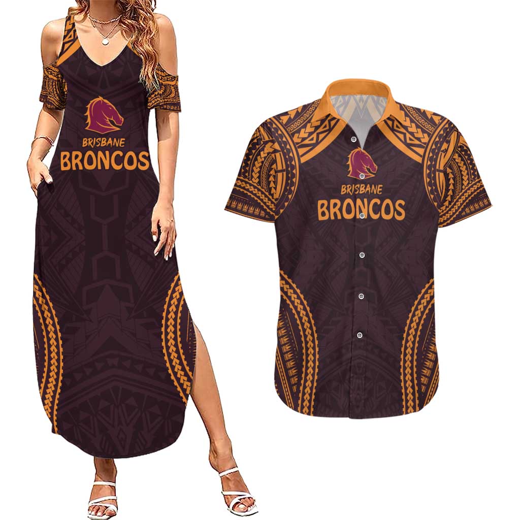 Custom Broncos Rugby Couples Matching Summer Maxi Dress and Hawaiian Shirt With Polynesian Style