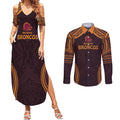 Custom Broncos Rugby Couples Matching Summer Maxi Dress and Long Sleeve Button Shirt With Polynesian Style