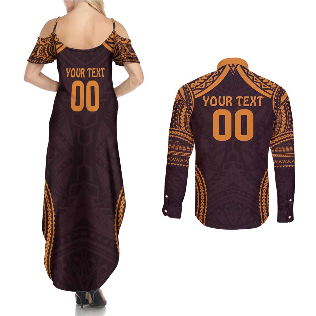 Custom Broncos Rugby Couples Matching Summer Maxi Dress and Long Sleeve Button Shirt With Polynesian Style