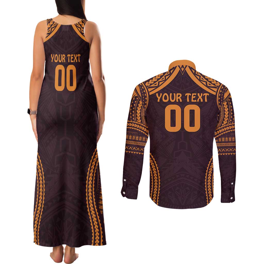 Custom Broncos Rugby Couples Matching Tank Maxi Dress and Long Sleeve Button Shirt With Polynesian Style