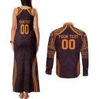 Custom Broncos Rugby Couples Matching Tank Maxi Dress and Long Sleeve Button Shirt With Polynesian Style